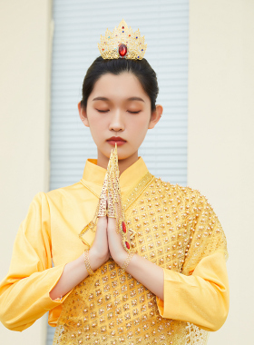 泰式金色皇冠傣族头饰东南亚风格指甲套千手观音敦煌飞天表演指甲