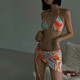Colorful printed drawstring halter neck bikini three-piece set