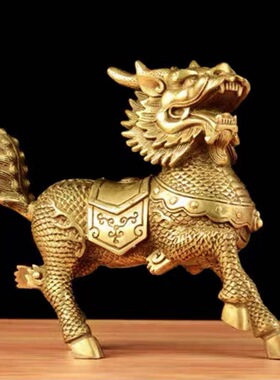 纯铜黄铜麒麟摆件大号一对火麒麟中式家居客厅卧室办公室饰品装饰