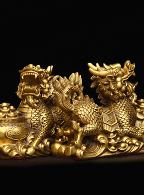 纯铜麒麟摆件一对大号聚宝盆麒麟客厅玄关家居办公室桌面装饰礼品