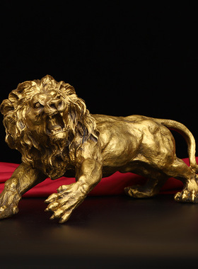 纯铜雄狮摆件铜狮子瑞兽吉祥如意客厅酒柜桌面装饰家居店铺工艺品