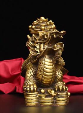 龙龟摆件纯铜聚宝龟金钱福字龟八卦龟龙头龟家居办公室桌面装饰品