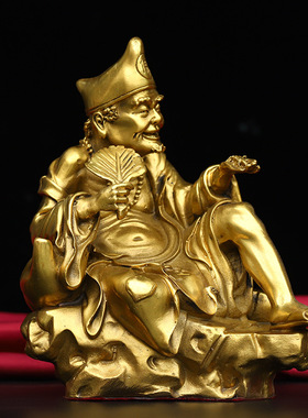 纯铜济公活佛桌面摆件降龙罗汉佛像道济和尚供奉济癫铜像家具礼品