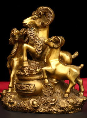 铜聚宝盆三羊开泰羊摆件三阳开泰工艺礼品铜羊家居摆设办公室摆件