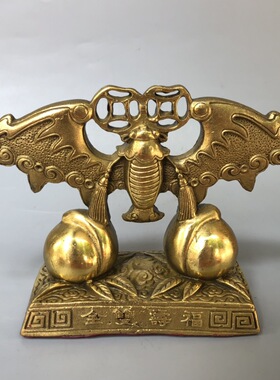 纯铜蝙蝠摆件福寿双全寿桃吉祥如意生日摆设家居客厅办公室装饰品