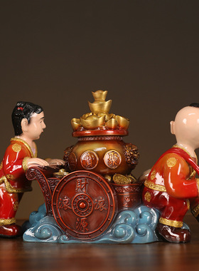 纯铜运财童子推车挑财送财摆件招贵人家居装饰开业礼品