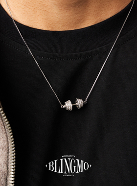 【S925纯银】镶钻哑铃健身项链