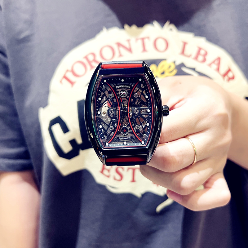 理查硅胶带镂空全自动男夜光机械表 酷林手表国产腕表