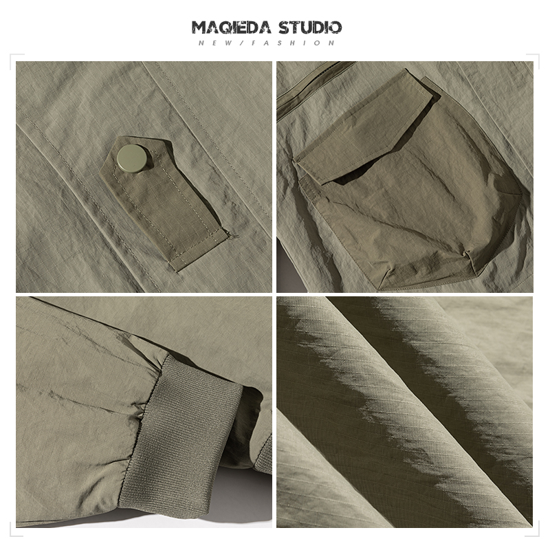 马切达秋季男士日系纯色夹克复古宽松外套春秋款男生机能工装长袖 - 图2