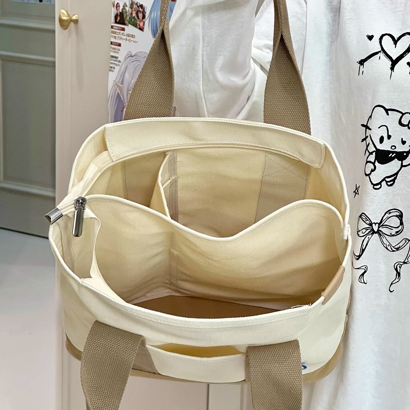 大容量单肩包日系休闲百搭托特包学生上课帆布包包女手提包补课袋,淘宝优惠券,粉丝福利购,淘宝优惠卷