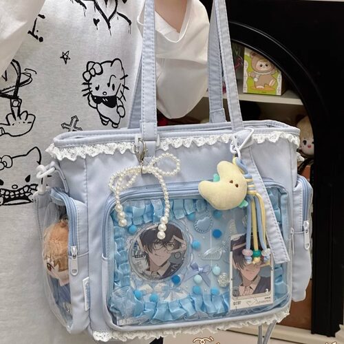 日系透明吧唧漫展痛包日常娃包单肩包女学生上课通勤托特包斜挎包 - 图1