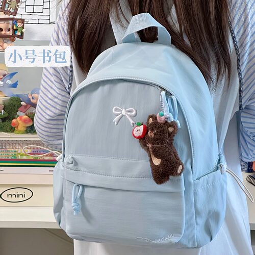 茶话会日系ins风简约休闲双肩包女生 初中高中学生书包轻便小背包 - 图0