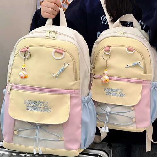 小清新撞色学院风书包女初中生高中大学生党双肩包轻便可爱小背包 - 图1