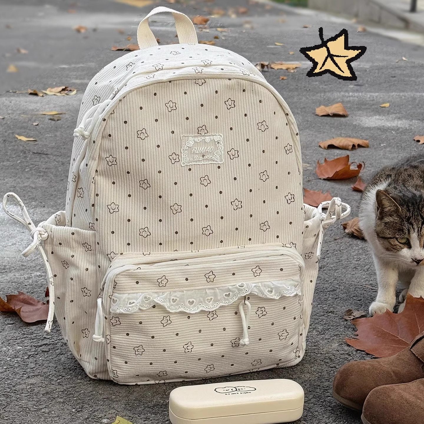 灯芯绒可爱少女心双肩包 韩系ins小清新初高中学生书包女轻便背包,淘宝优惠券,粉丝福利购,淘宝优惠卷