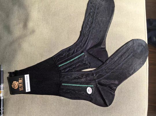 男士锦纶丝袜绿条纹花纹透气丝薄中筒松口不勒腿中老年商务正装