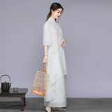 Ретро комплект, шифоновое платье, китайский стиль, ручная роспись, свободный крой