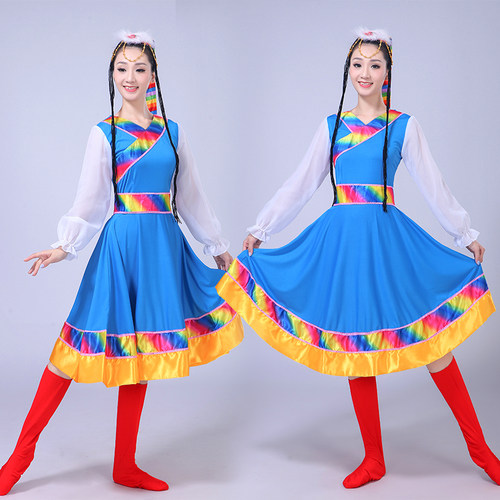 新款藏族舞蹈演出服装蒙古服饰女少数民族服装成人西藏广场舞水袖 - 图1