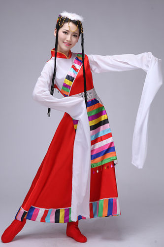 新款藏族舞蹈演出服装蒙古服饰女少数民族服装成人西藏广场舞水袖 - 图2