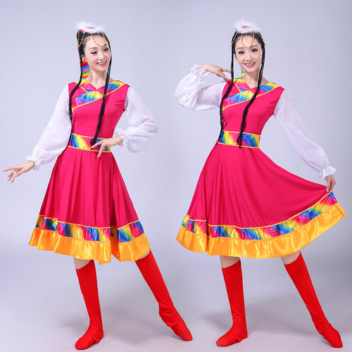 新款藏族舞蹈演出服装蒙古服饰女少数民族服装成人西藏广场舞水袖 - 图2
