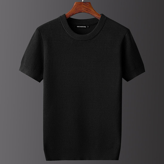 欧洲站秋冬保暖短袖休闲半袖针织衫2025年新款男士内搭加厚打底衫