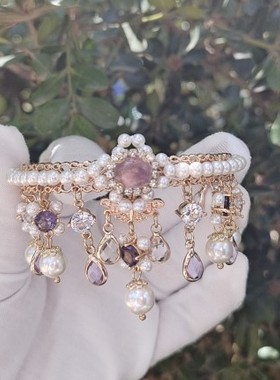 汉服流苏手镯臂镯宫廷古风锆石稀土玻璃紫水晶珍珠手镯lolita配饰