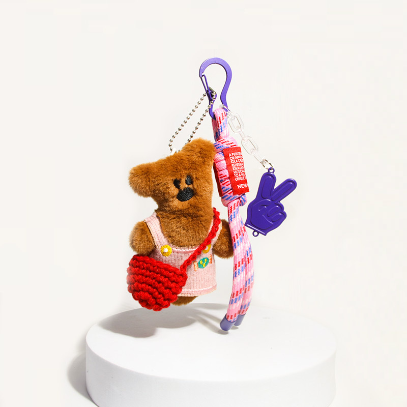 美拉德憨豆小熊书包包挂件毛绒公仔卡通可爱汽车钥匙扣miu系学生 - 图1
