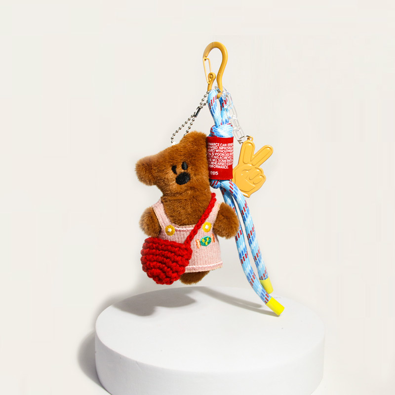 美拉德憨豆小熊书包包挂件毛绒公仔卡通可爱汽车钥匙扣miu系学生 - 图3