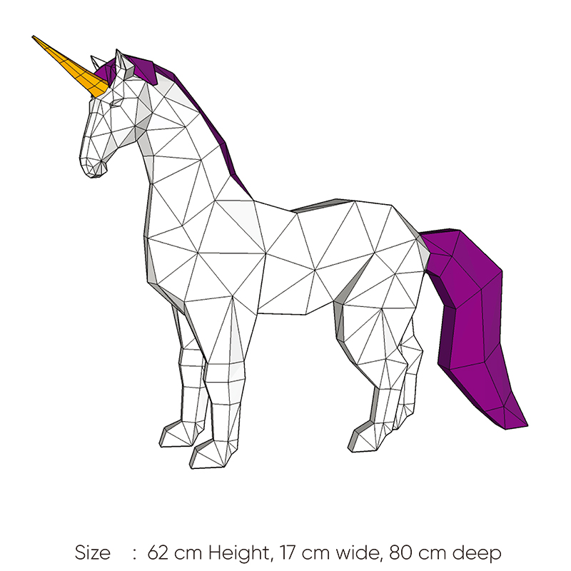 62厘米高独角兽立体落地摆件纸艺手工DIY纸模件lowpoly酒柜家居-图2