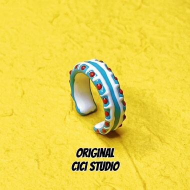 CICI STUDIO小众韩国精工滴釉奶油蛋糕戒指女ins多巴胺开口指环