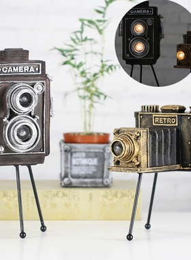 创意欧式亮灯怀旧古典照相机相机