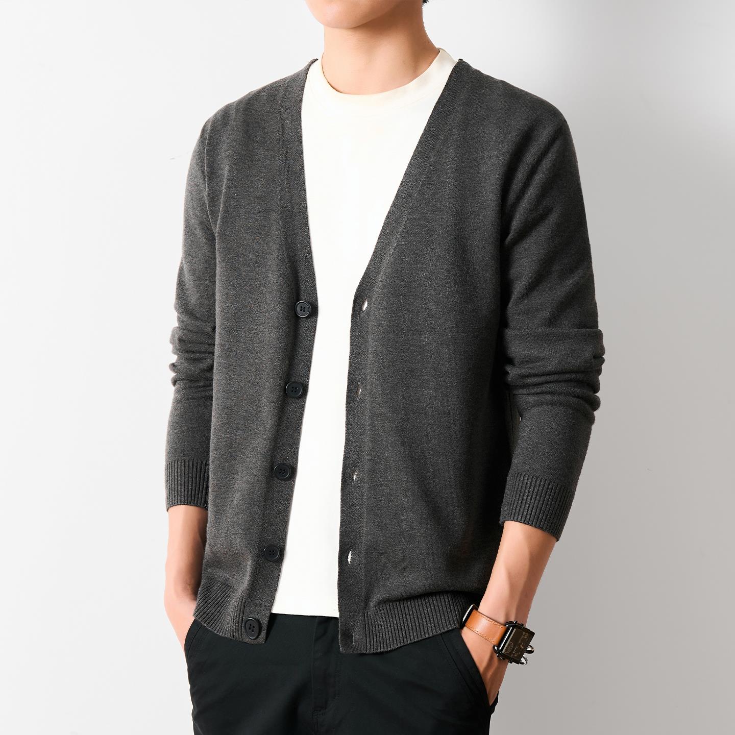 开衫针织衫外套男士2025春秋季新款休闲百搭弹力高端外穿毛衣男款 - 图0