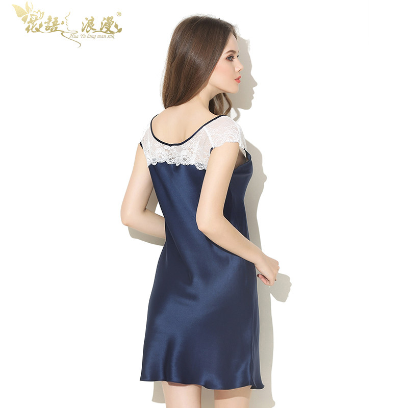 花语浪漫短袖100%桑蚕丝夏季睡裙 花语浪漫睡裙