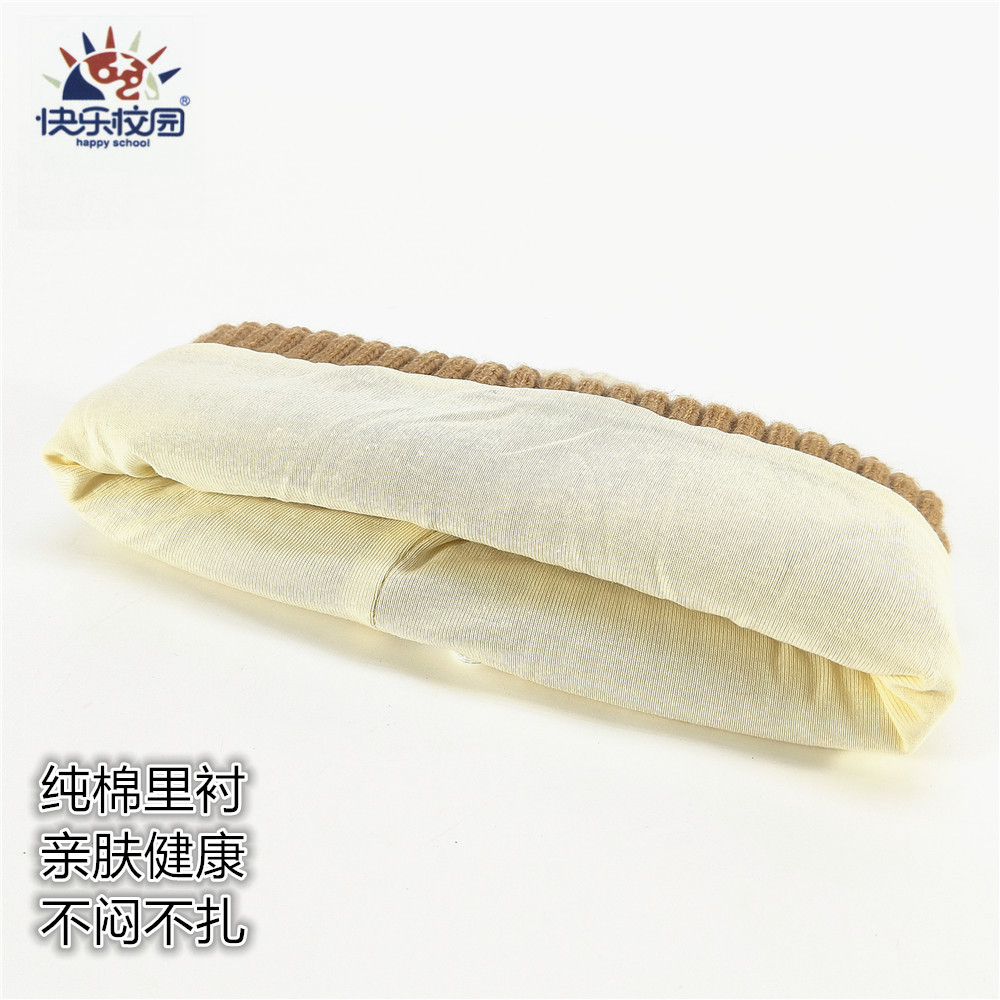 快乐校园男童秋冬保暖毛线帽子翻边单帽儿童纯棉里衬套头帽包头帽 - 图0