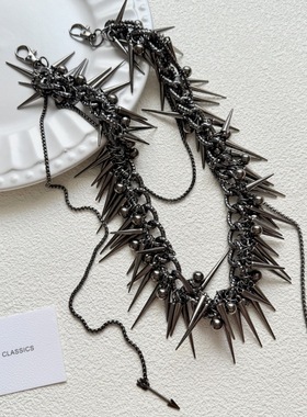 甜酷辣妹风铆钉圆珠流苏项链女独特个性小众新款潮锁骨链腰链配饰