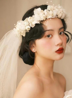 花环头纱领证高级感婚纱拍照道具