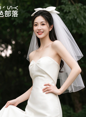 白色头纱领证高级感婚纱拍照道具