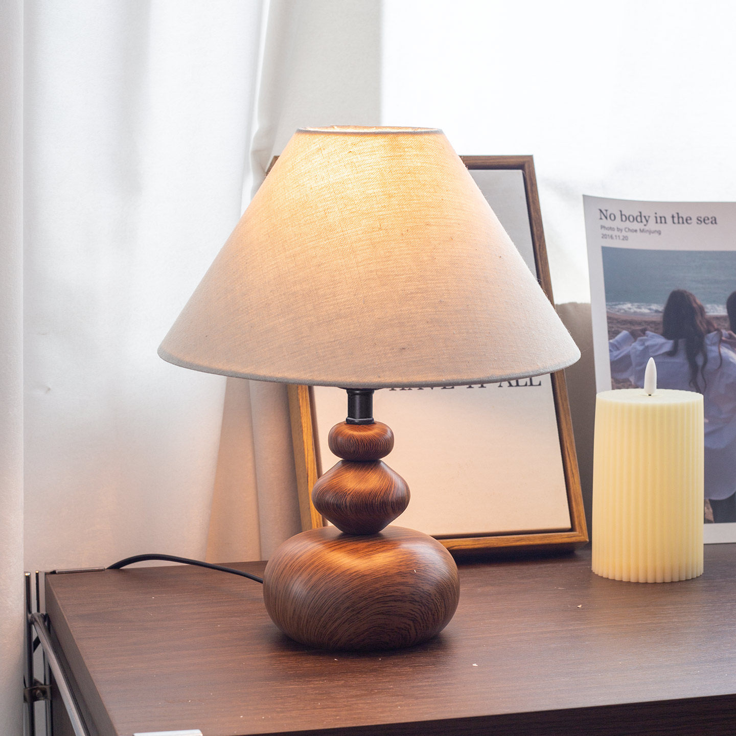 中古侘寂风卧室床头台灯设计师胡桃木色美式法式高级感书房氛围灯