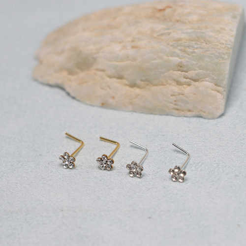 精美水钻太阳花925银L直角杆鼻钉超闪仿钻韩版辣妹穿刺饰品 - 图3