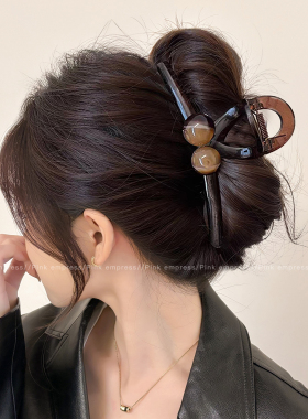 巧克力棕珍珠抓夹女发量多卡子