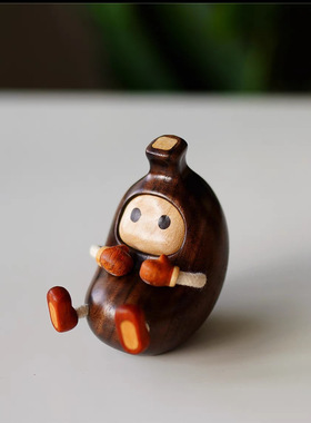 实木制作卡通香蕉茄子苹果山竹人玩偶手办家居办公桌面摆件装饰