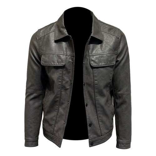 皮衣男加绒加厚春秋冬季翻领皮外套青年潮工装机车皮夹克春季男装 - 图3