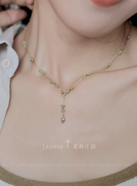 Jasmo碎石水晶玉石彩色项链日常百搭锁骨链天然石头毛衣链颈链女