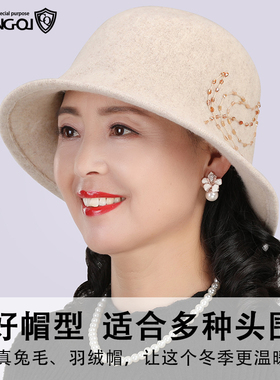 老人帽子女秋冬季羊毛呢奶奶盆帽