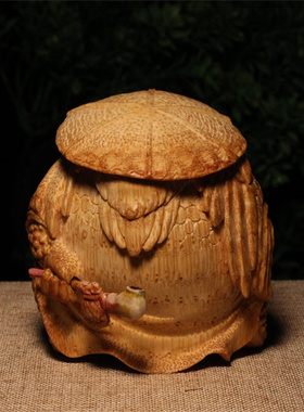 竹根雕金蟾手把件摆件特色手工艺品