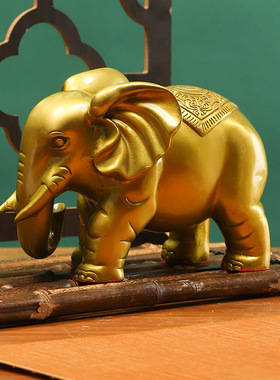 铜象摆件一对纯黄铜吸水大象客厅酒柜乔迁办公室店铺装饰工艺礼品