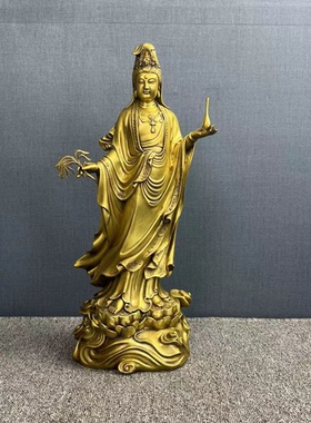 西方三圣佛像黄铜大势至铜像观音菩萨客厅摆件阿弥陀佛居家供奉