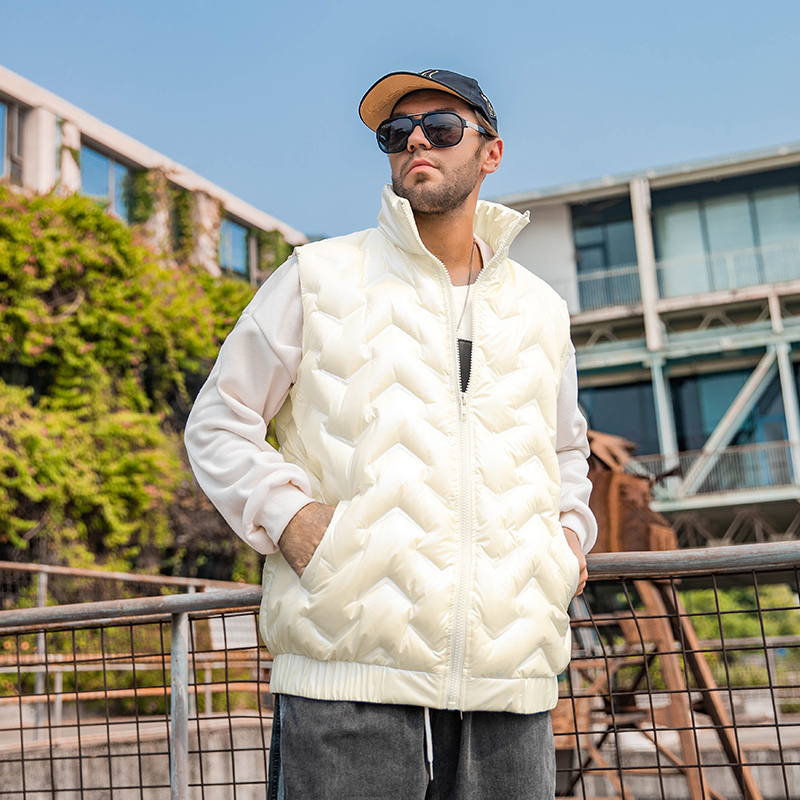 纺布者潮牌冬季新款羽绒马甲男大码胖子加肥加大百搭立领保暖外套 - 图0