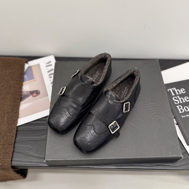 英伦加绒深口单鞋女25冬布洛克雕花乐福鞋平底保暖棉鞋青年勃肯鞋,淘宝优惠券,粉丝福利购,淘宝优惠卷