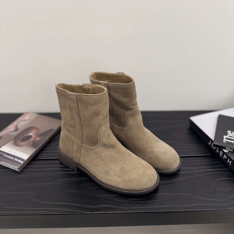 欧洲站套筒短靴女2025秋磨砂真皮马丁靴低跟圆头西部靴青年靴子女,淘宝优惠券,粉丝福利购,淘宝优惠卷