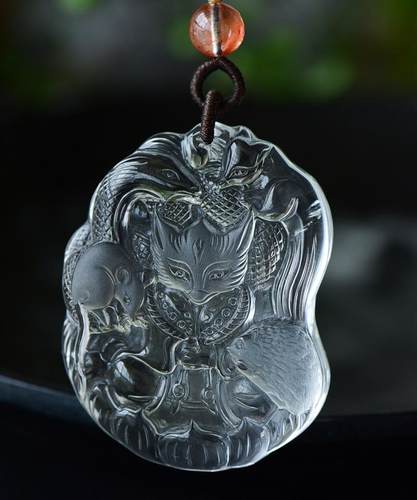 新款现货天然白水晶黄水晶五仙九尾狐吊坠精致可爱水晶狐黄白柳灰 - 图1